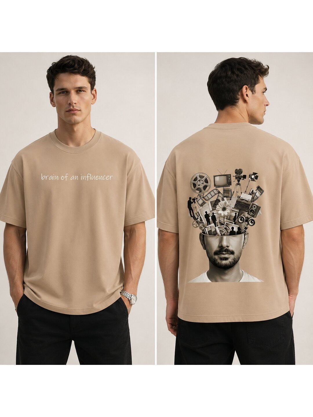 Influencer brain Printed Round Neck Oversize Pre-customized Tshirt for Men
