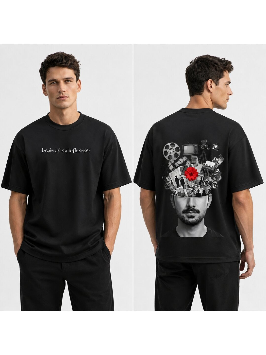 Influencer brain Printed Round Neck Oversize Pre-customized Tshirt for Men