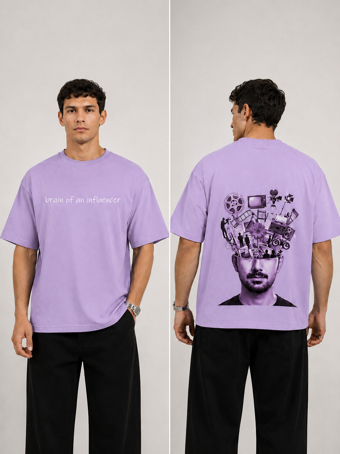 Influencer brain Printed Round Neck Oversize Pre-customized Tshirt for Men