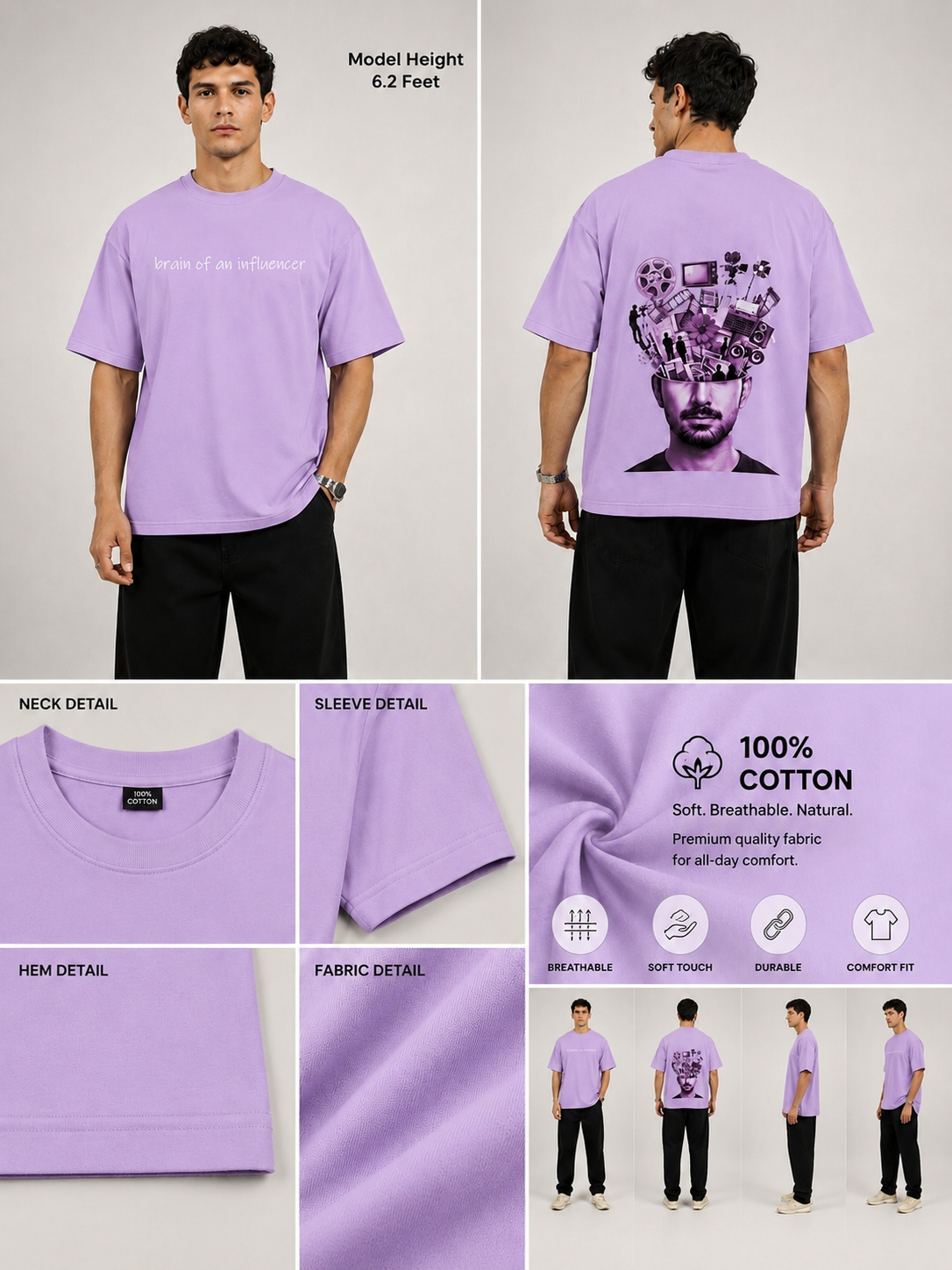 Influencer brain Printed Round Neck Oversize Pre-customized Tshirt for Men