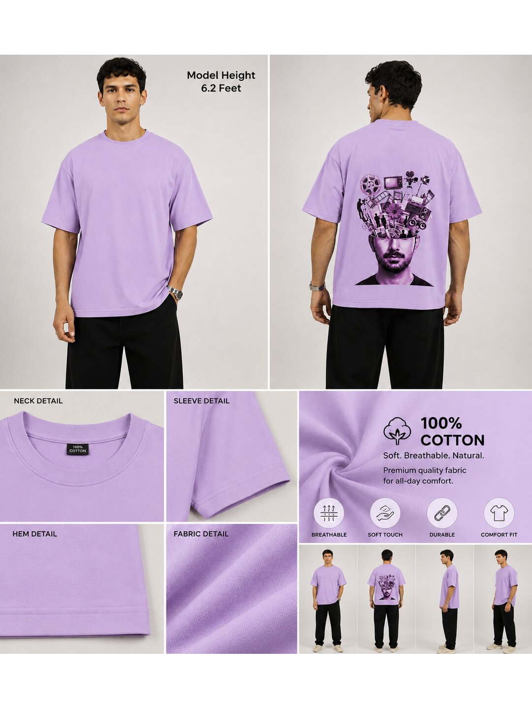 Mixmedia 07 Printed Round Neck Oversized Pre customized Tshirt for Men