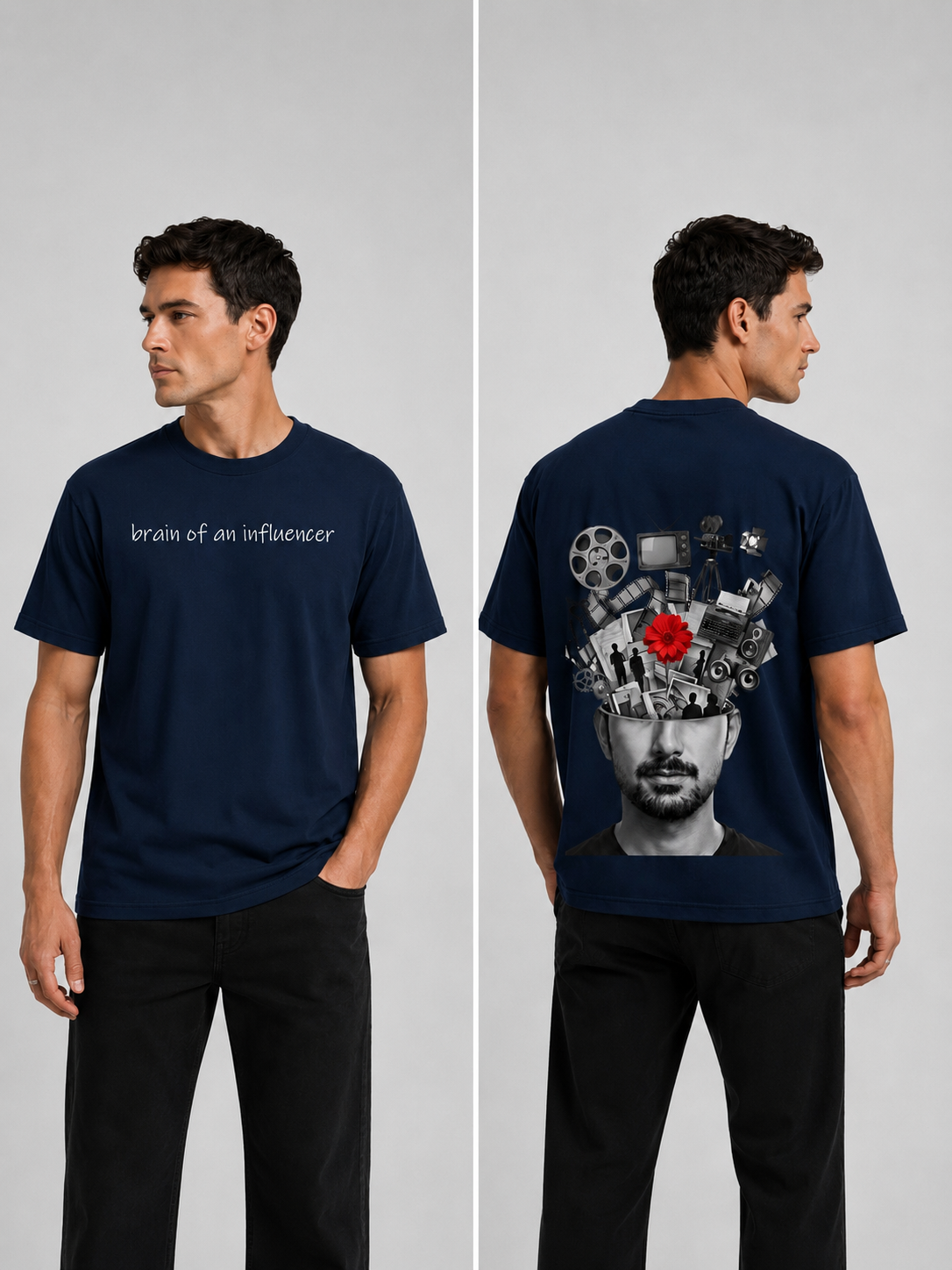 Influencer brain Printed Round Neck Oversize Pre-customized Tshirt for Men
