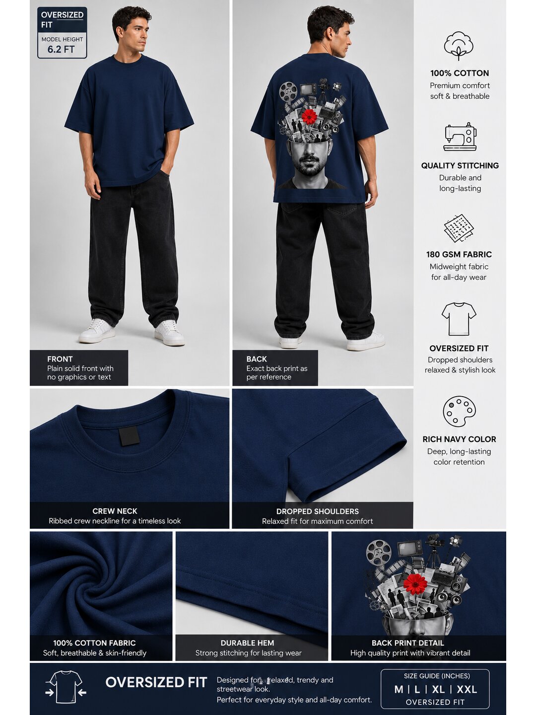 Mixmedia 07 Printed Round Neck Oversized Pre customized Tshirt for Men