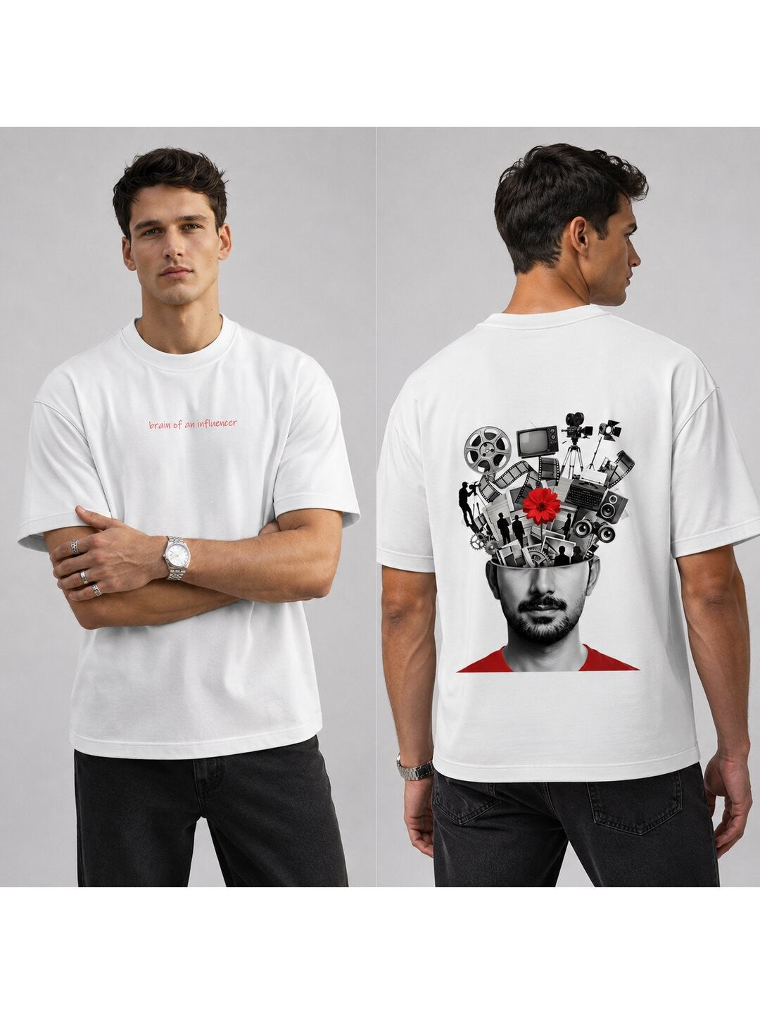 Influencer brain Printed Round Neck Oversize Pre-customized Tshirt for Men