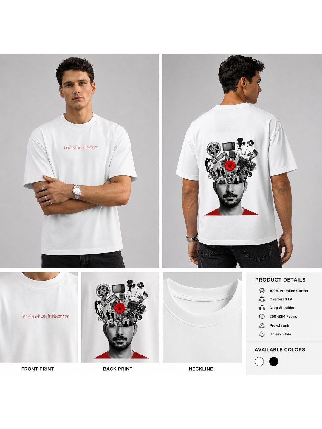 Influencer brain Printed Round Neck Oversize Pre-customized Tshirt for Men
