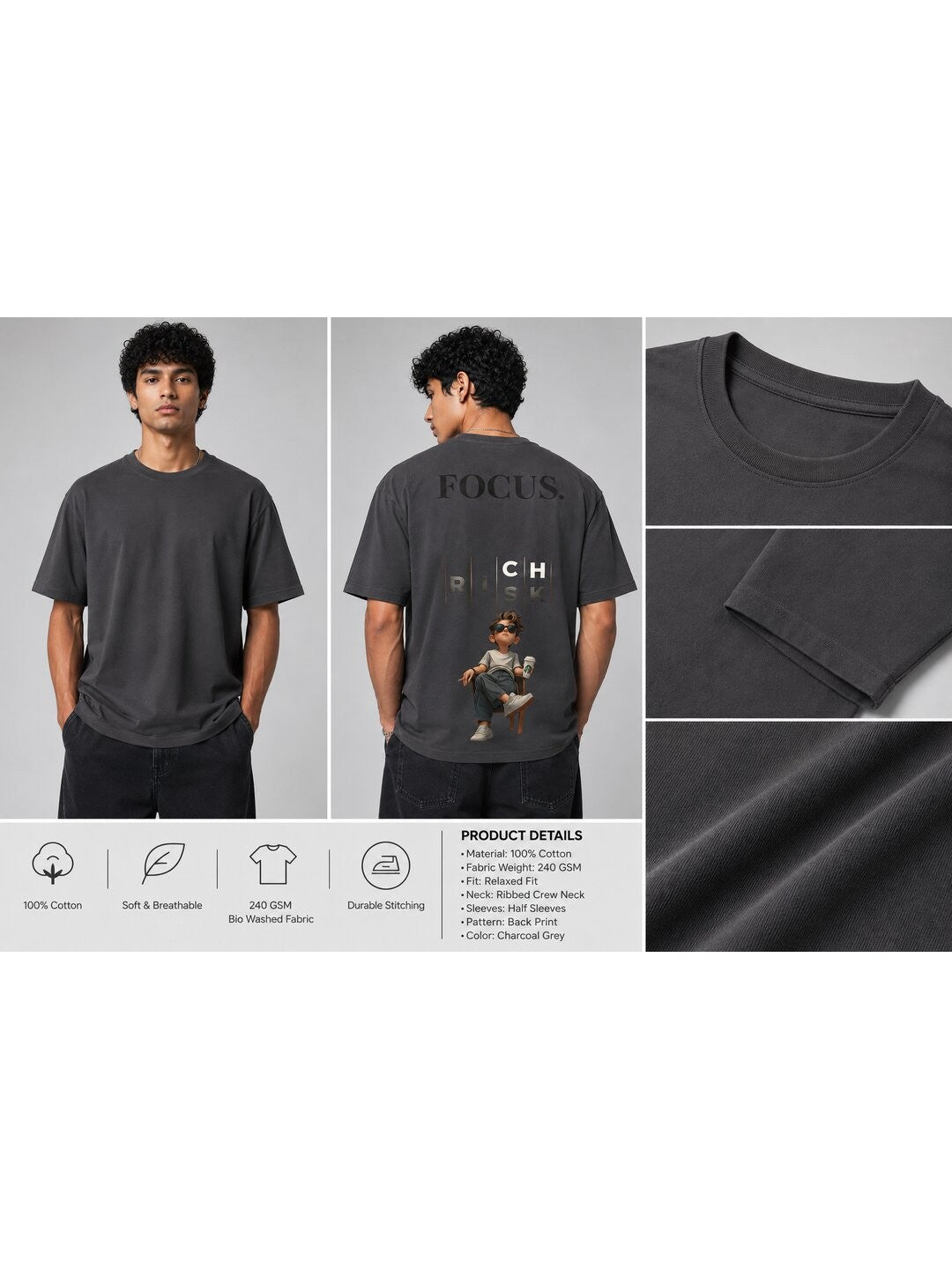 Focus Printed Round Neck Oversize Pre-customized Tshirt for Men