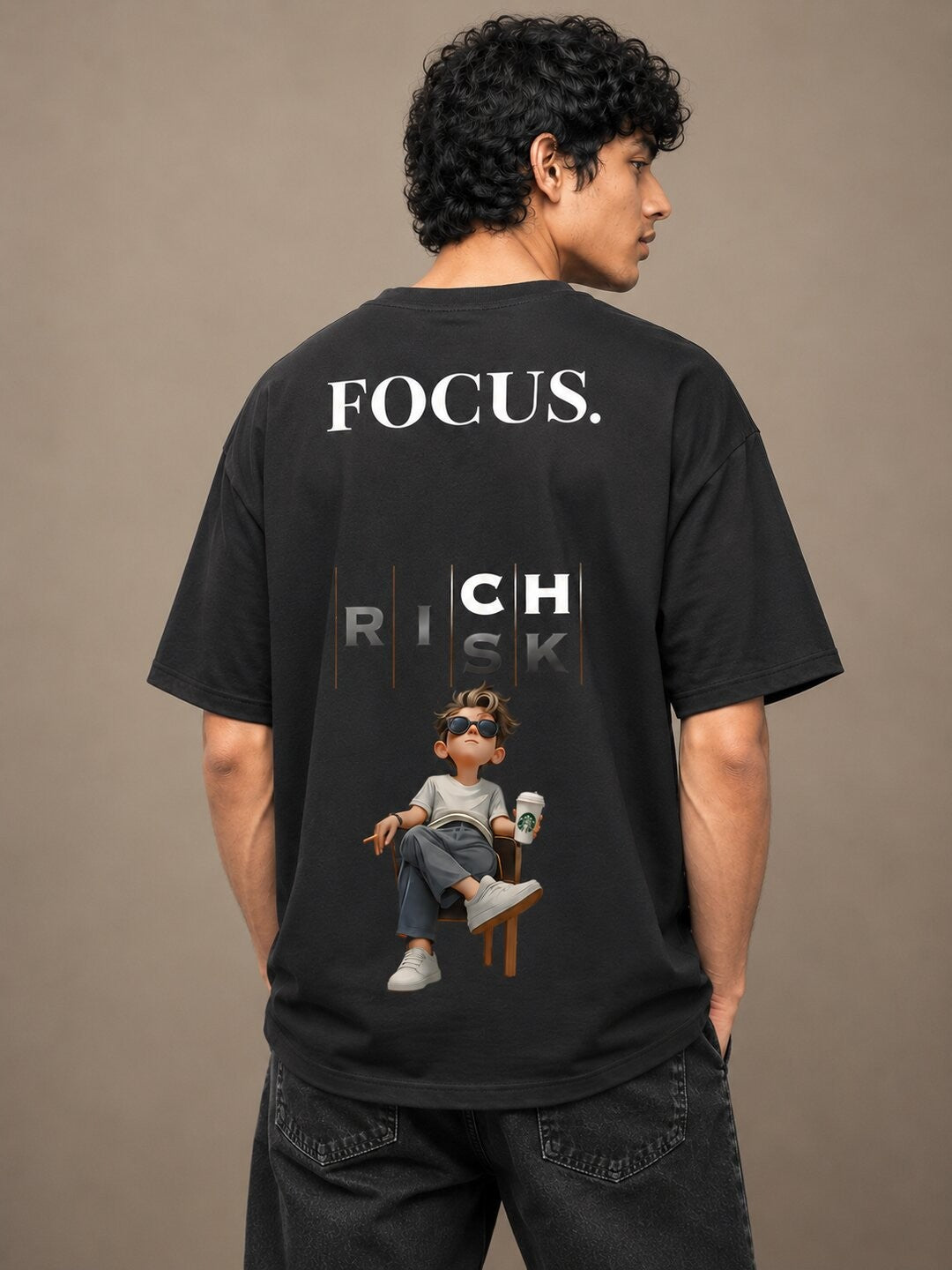 Focus Printed Round Neck Oversize Pre-customized Tshirt for Men