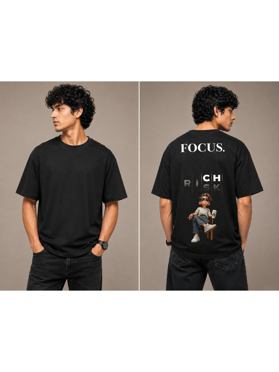 Focus Printed Round Neck Oversize Pre-customized Tshirt for Men