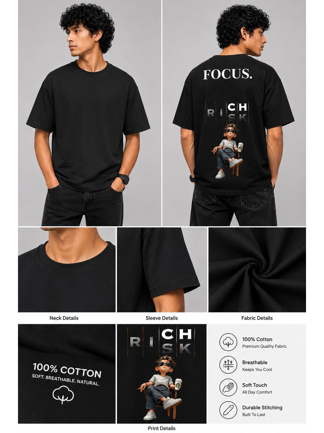 Focus Printed Round Neck Oversize Pre-customized Tshirt for Men