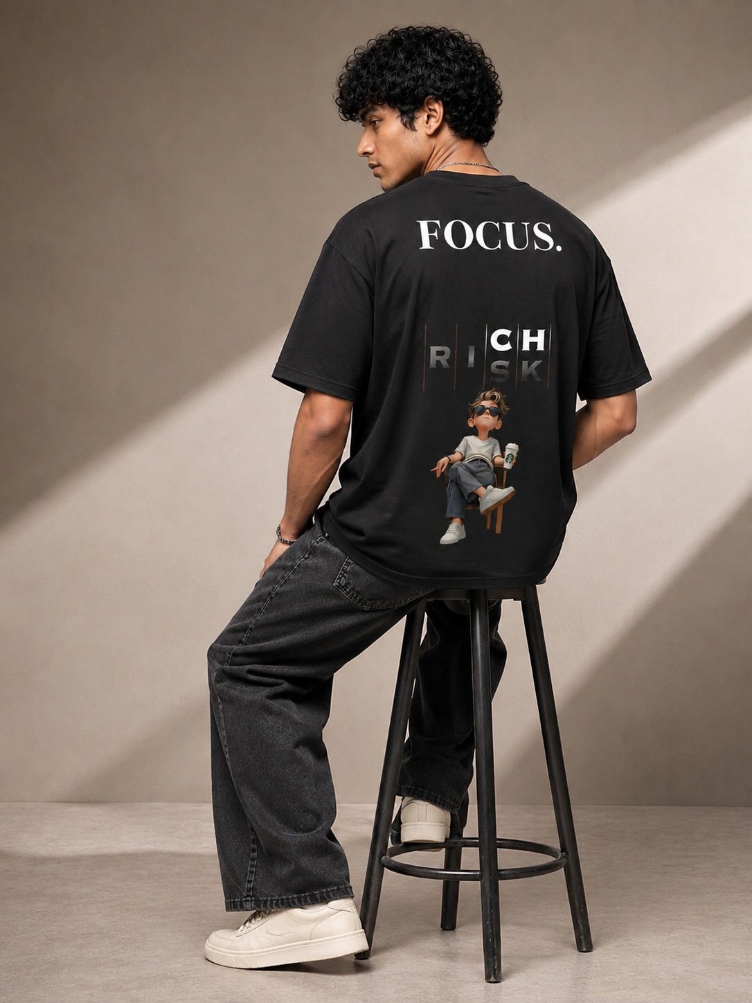 Focus Printed Round Neck Oversize Pre-customized Tshirt for Men
