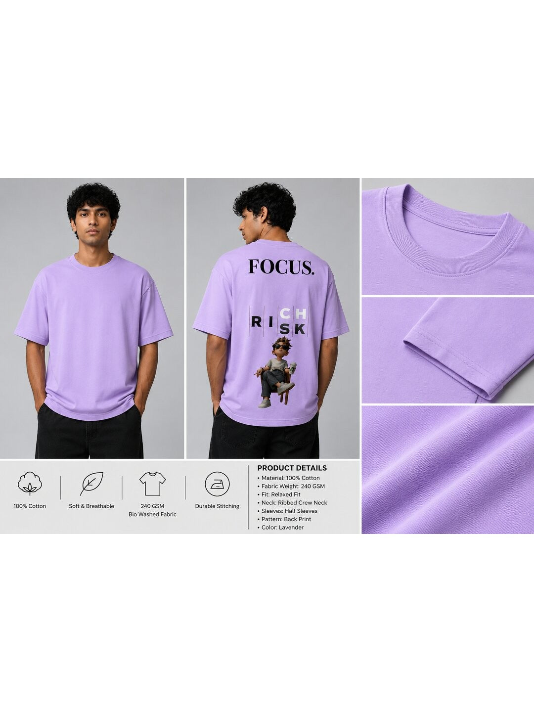 Focus Printed Round Neck Oversize Pre-customized Tshirt for Men