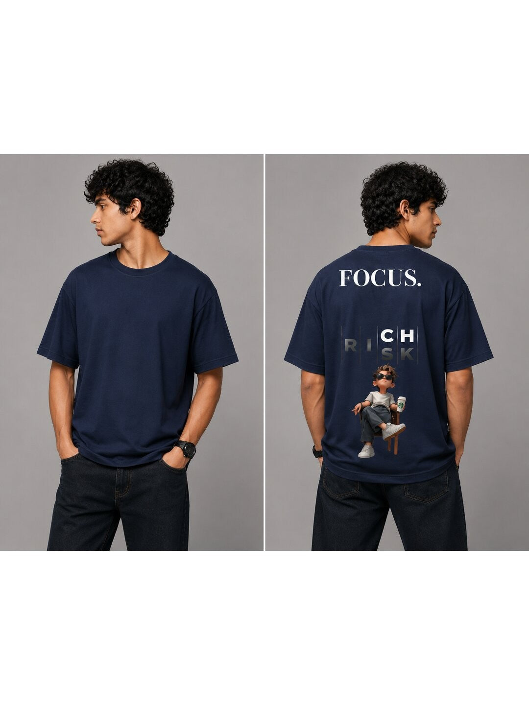 Focus Printed Round Neck Oversize Pre-customized Tshirt for Men