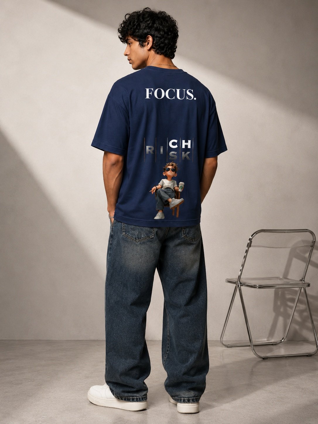 Focus Printed Round Neck Oversize Pre-customized Tshirt for Men