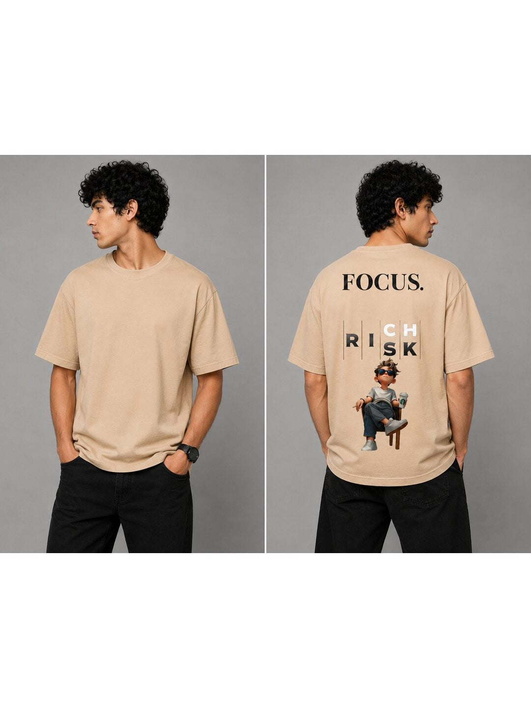 Focus Printed Round Neck Oversize Pre-customized Tshirt for Men