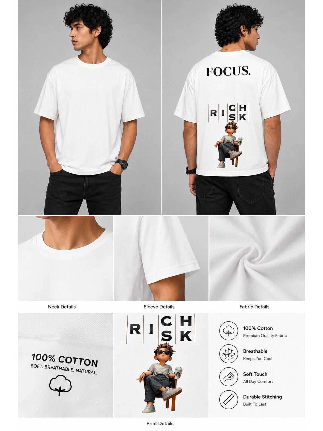 Focus Printed Round Neck Oversize Pre-customized Tshirt for Men