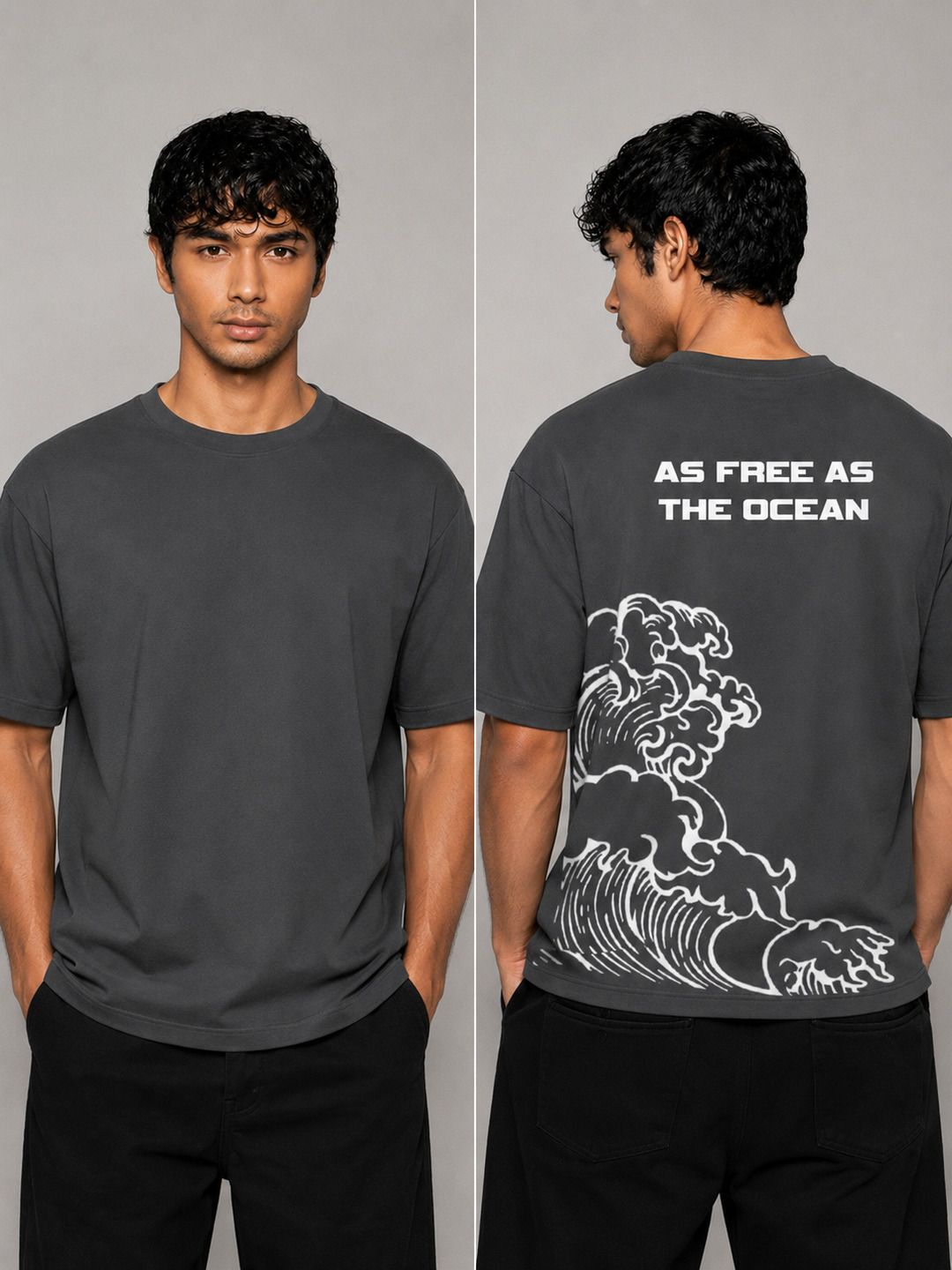 Ocean Freedom Printed Round Neck Oversize Pre-customized Tshirt for Men