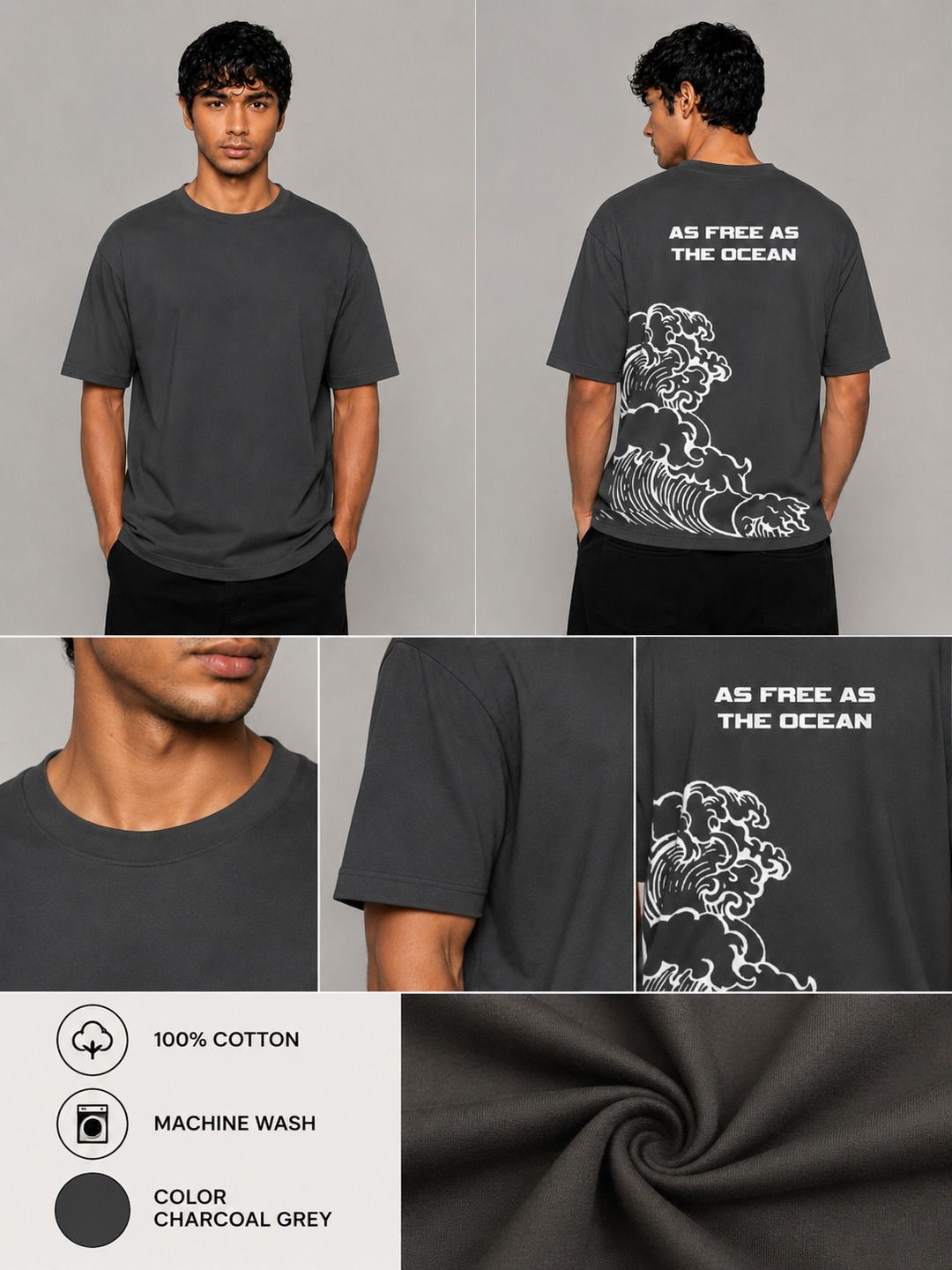 Ocean Freedom Printed Round Neck Oversize Pre-customized Tshirt for Men
