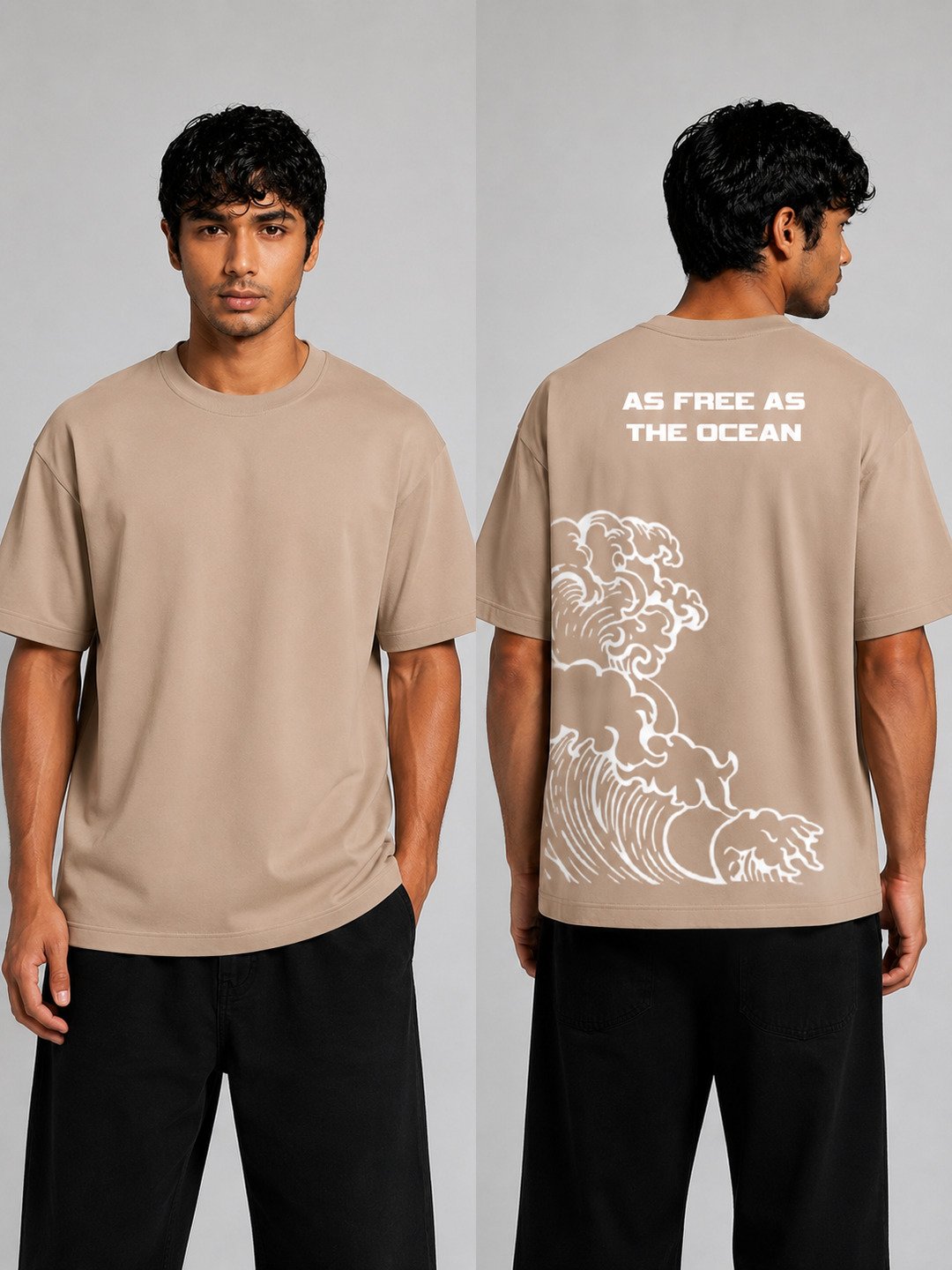 Ocean Freedom Printed Round Neck Oversize Pre-customized Tshirt for Men