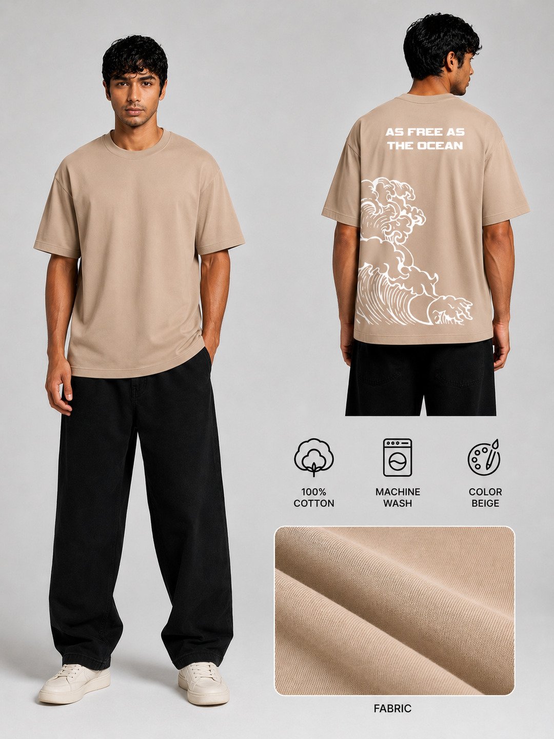 Ocean Freedom Printed Round Neck Oversize Pre-customized Tshirt for Men