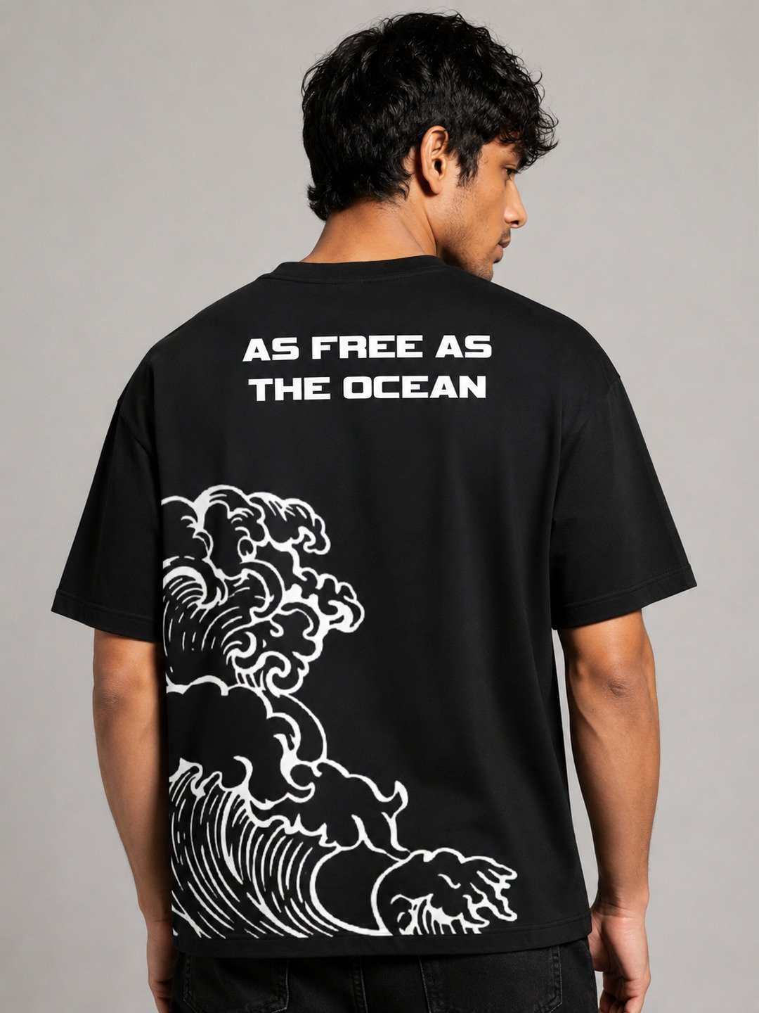 Ocean Freedom Printed Round Neck Oversize Pre-customized Tshirt for Men