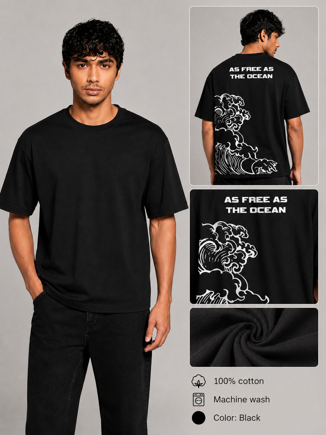 Ocean Freedom Printed Round Neck Oversize Pre-customized Tshirt for Men
