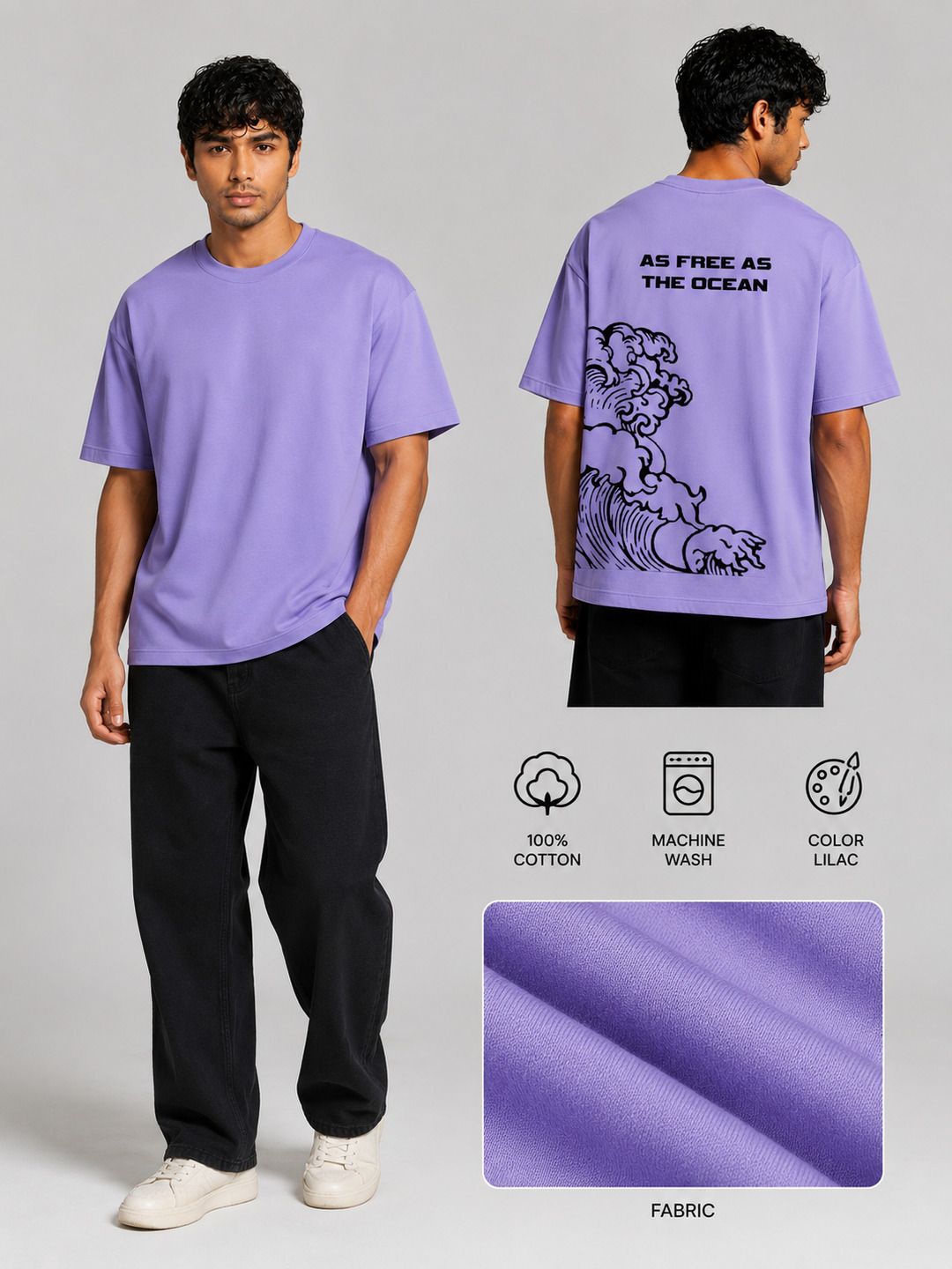 Ocean Freedom Printed Round Neck Oversize Pre-customized Tshirt for Men