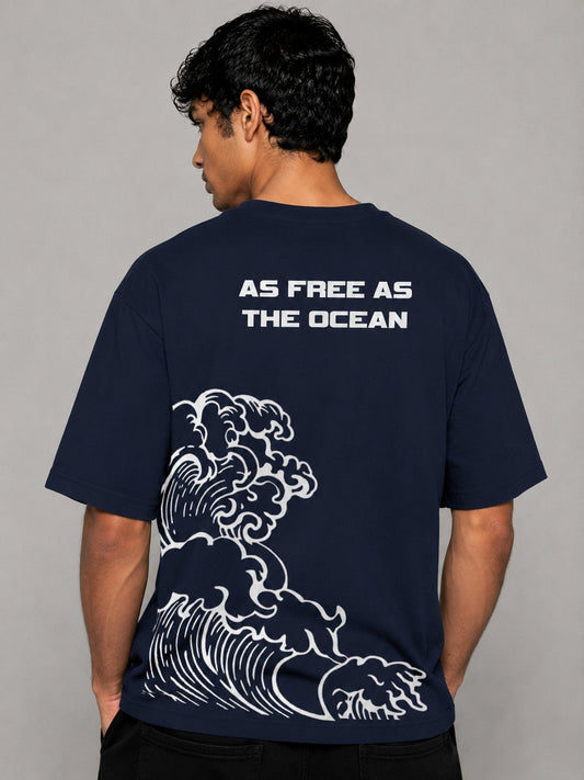Ocean Freedom Printed Round Neck Oversize Pre-customized Tshirt for Men