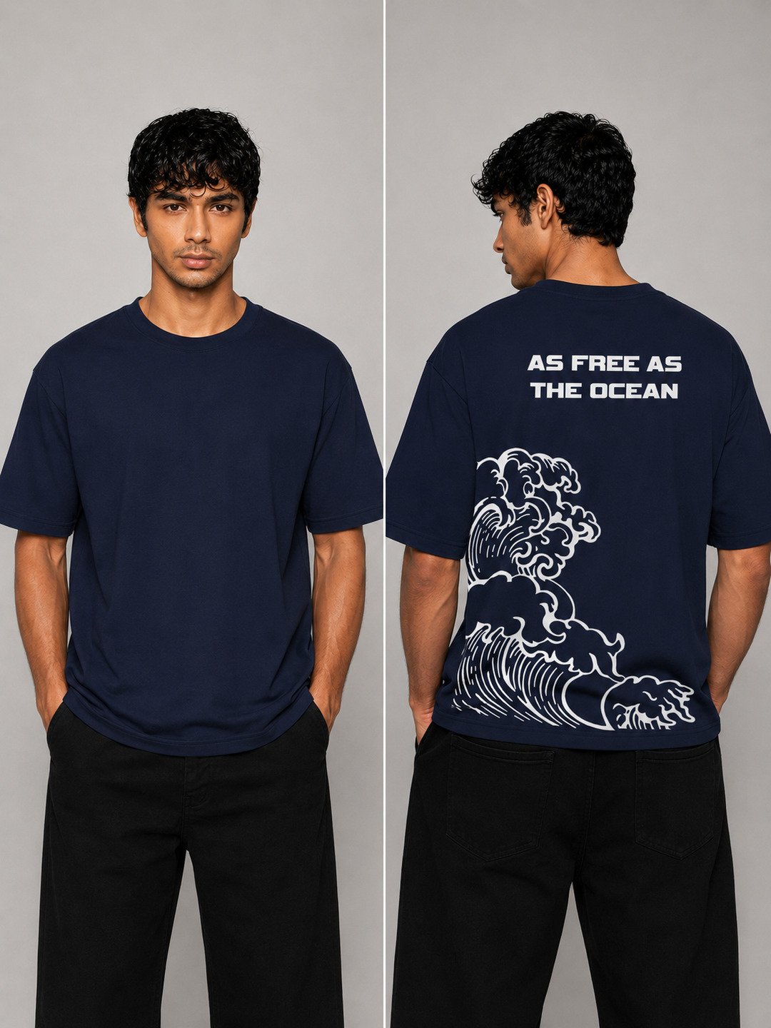 Ocean Freedom Printed Round Neck Oversize Pre-customized Tshirt for Men