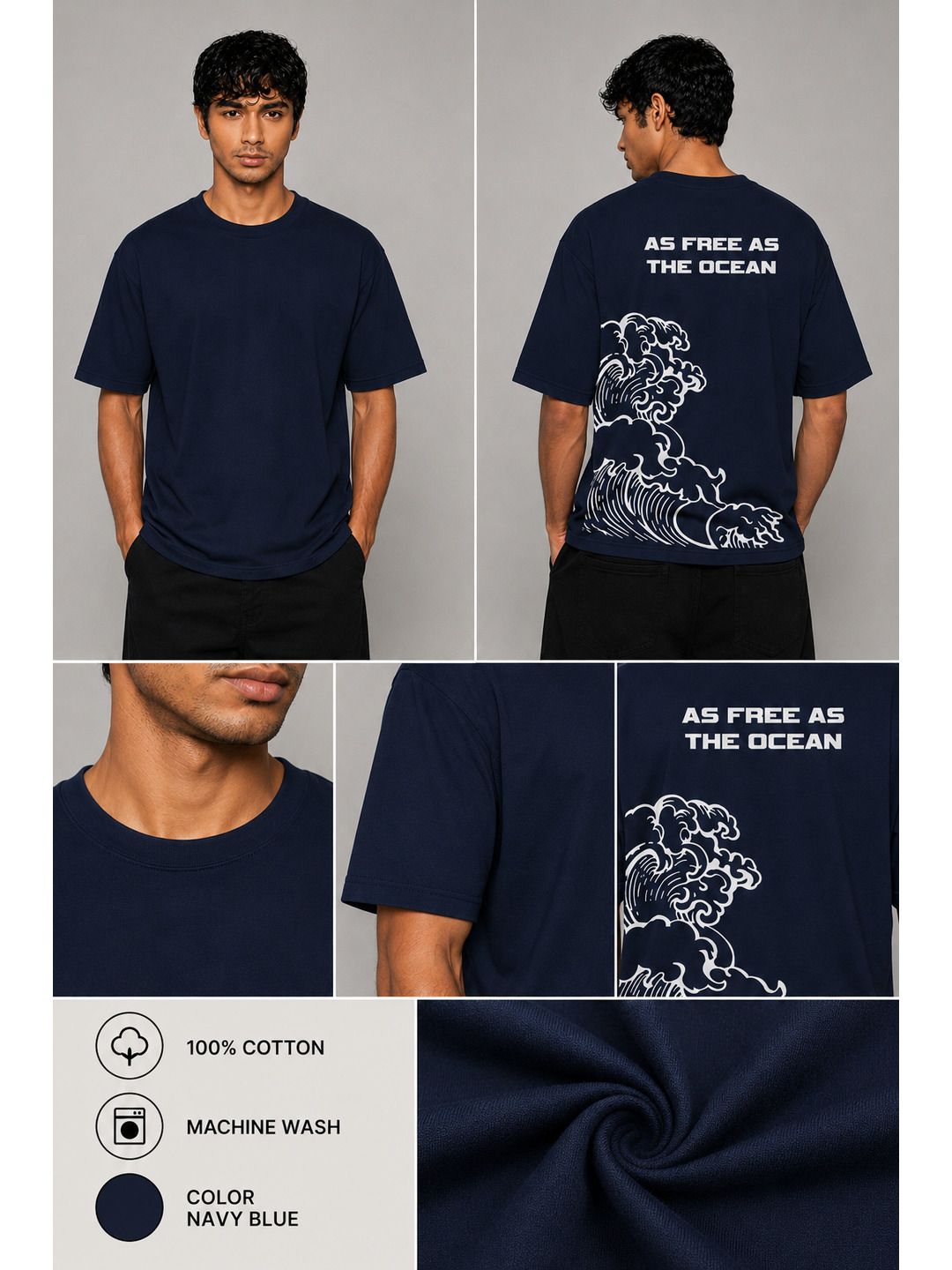 Ocean Freedom Printed Round Neck Oversize Pre-customized Tshirt for Men