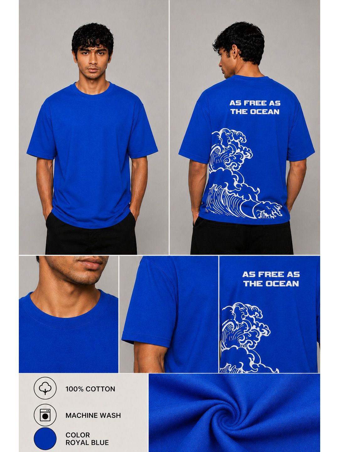 Ocean Freedom Printed Round Neck Oversize Pre-customized Tshirt for Men