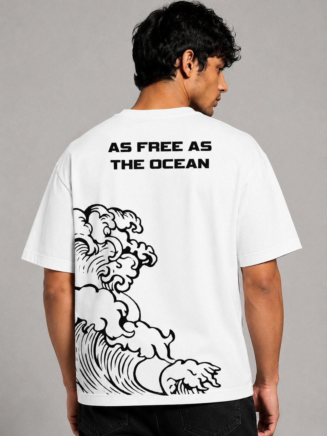 Ocean Freedom Printed Round Neck Oversize Pre-customized Tshirt for Men