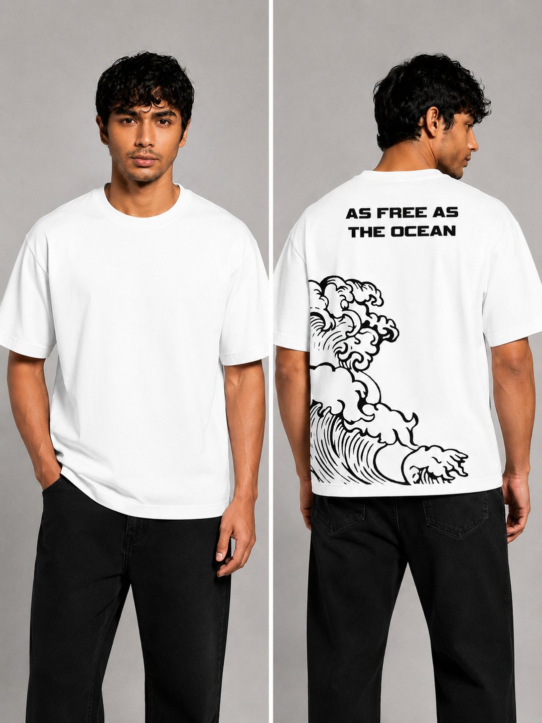 Ocean Freedom Printed Round Neck Oversize Pre-customized Tshirt for Men