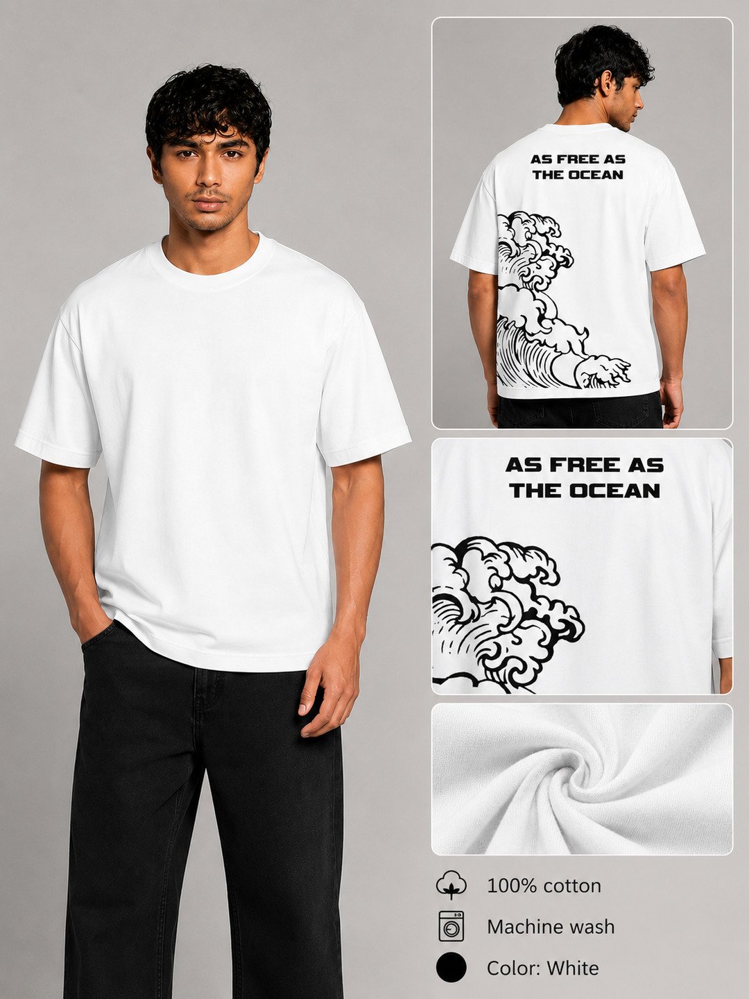 Ocean Freedom Printed Round Neck Oversize Pre-customized Tshirt for Men