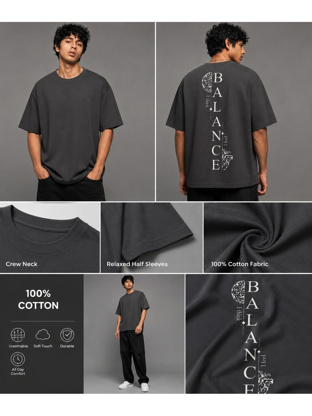 Balance Printed Round Neck Oversized Pre-customized Tshirt for Men