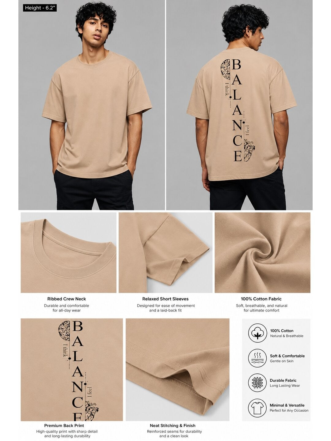 Balance Printed Round Neck Oversized Pre-customized Tshirt for Men