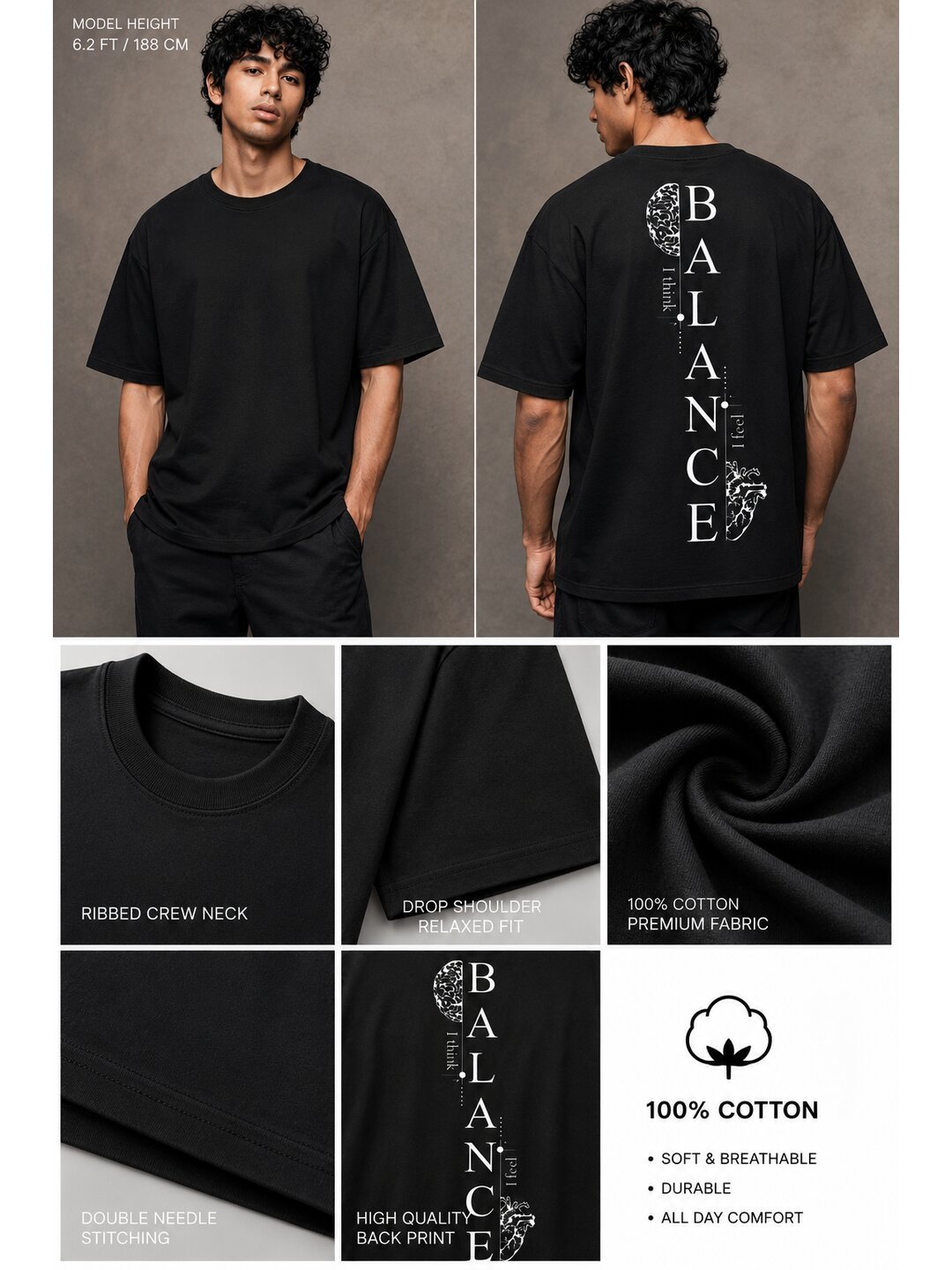 Balance Printed Round Neck Oversized Pre-customized Tshirt for Men