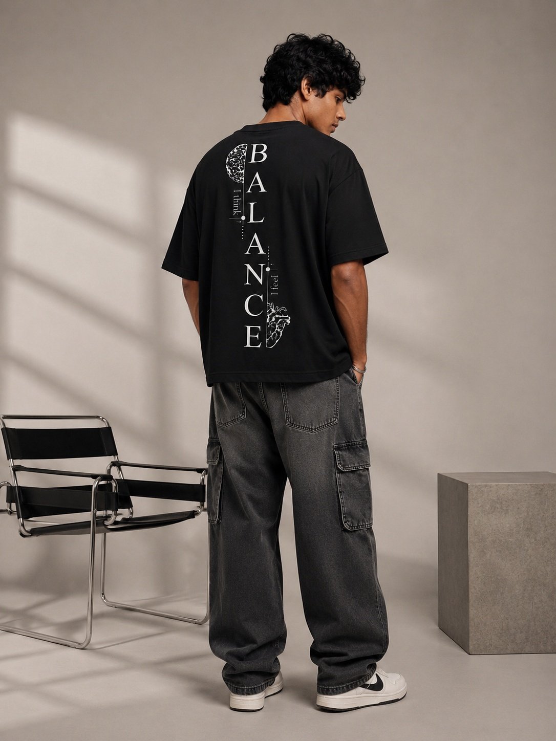 Balance Printed Round Neck Oversized Pre-customized Tshirt for Men