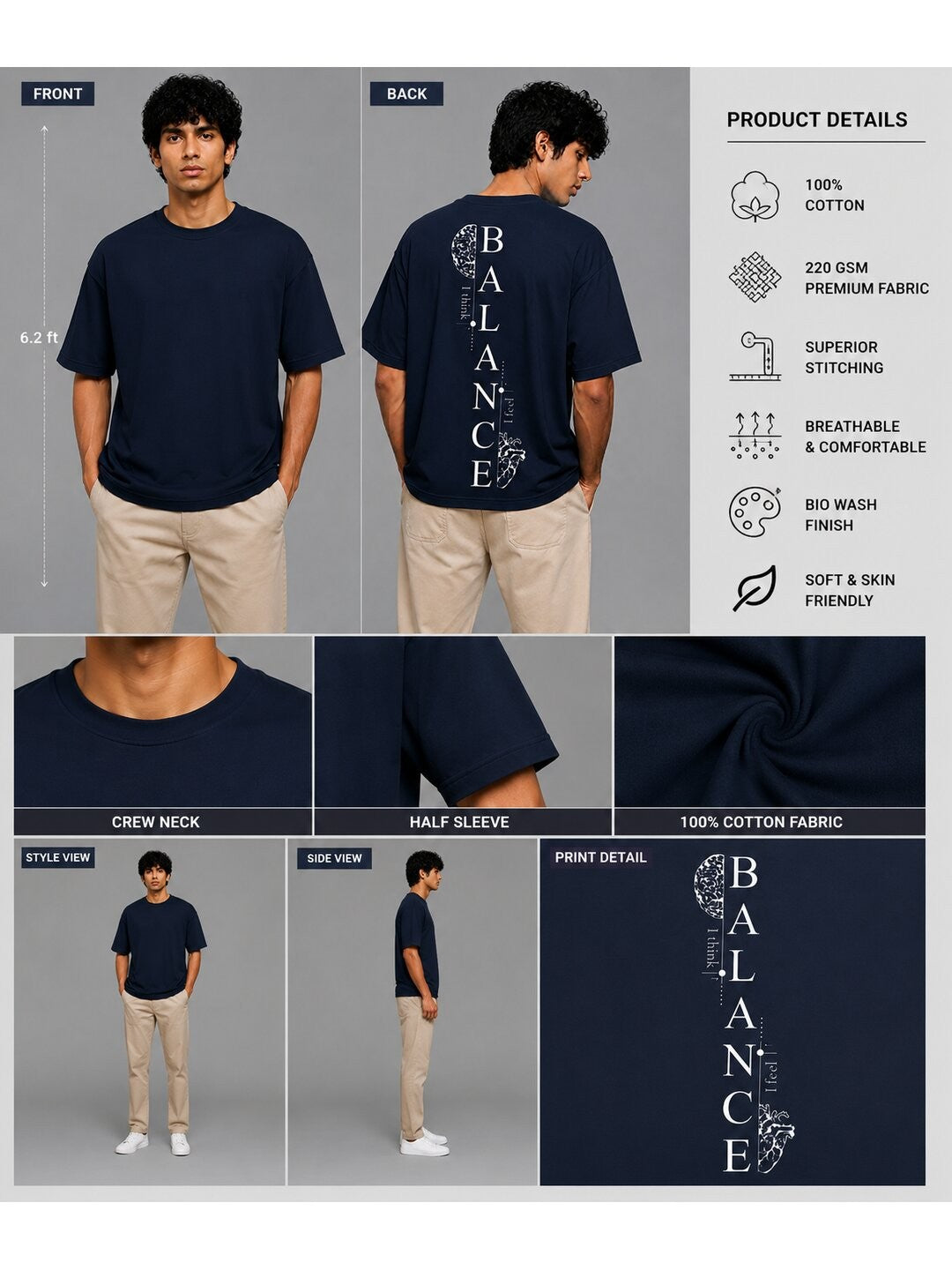 Balance Printed Round Neck Oversized Pre-customized Tshirt for Men