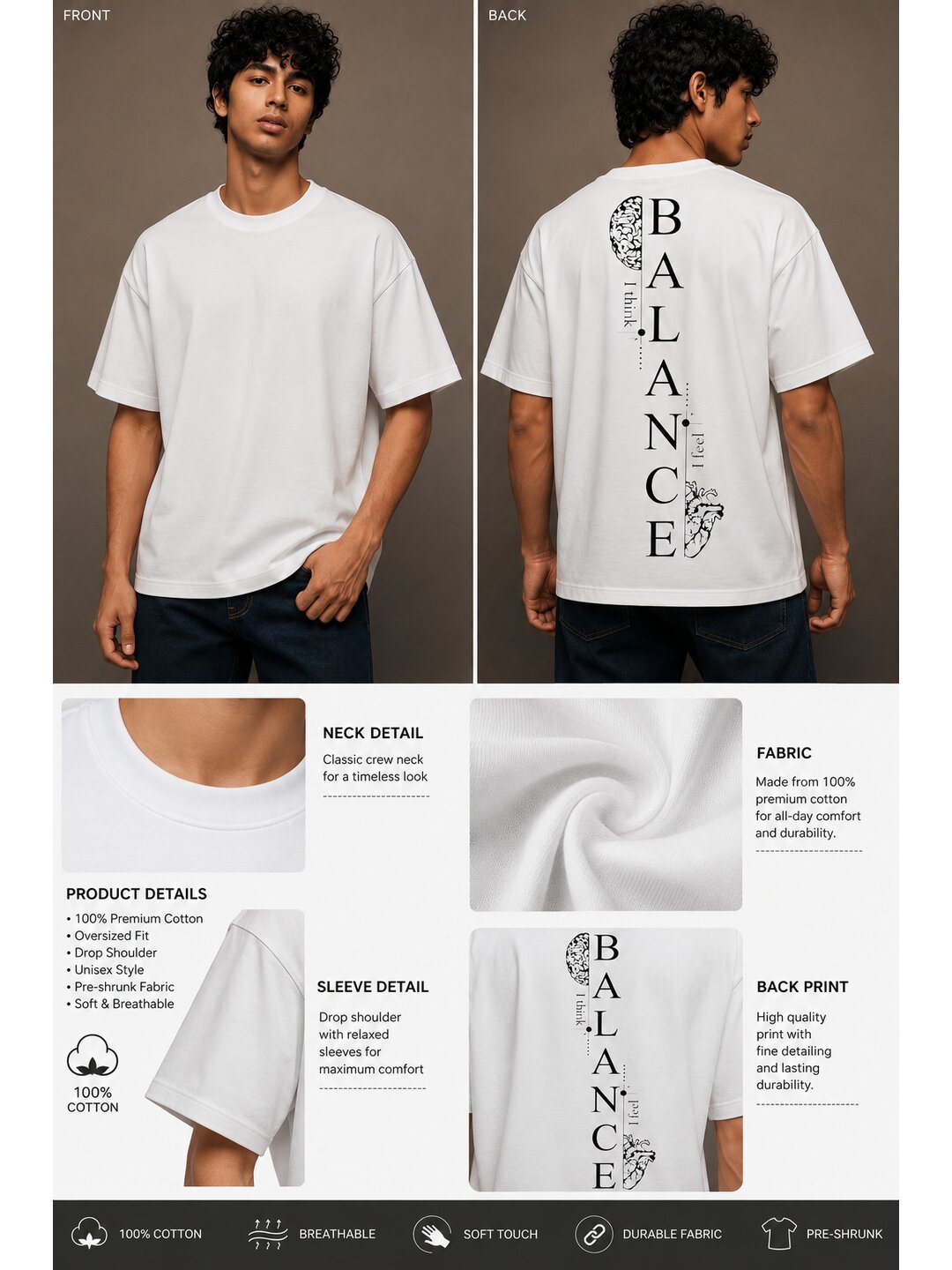 Balance Printed Round Neck Oversized Pre-customized Tshirt for Men