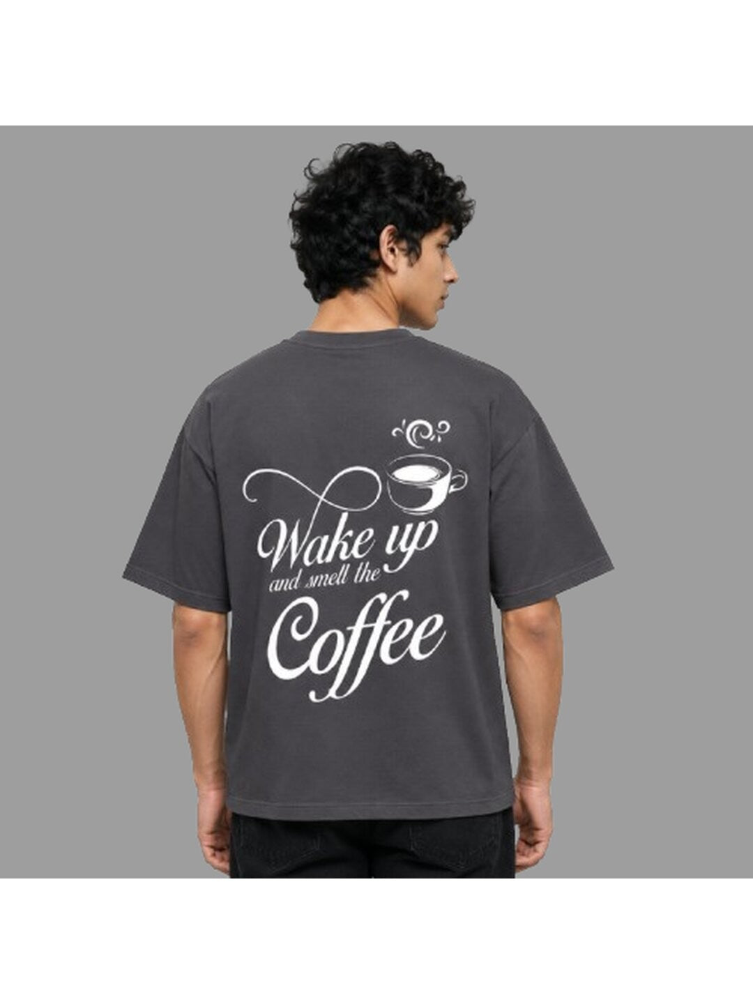 Wake Up Printed Round Neck Oversized Pre-customized Tshirt for Men