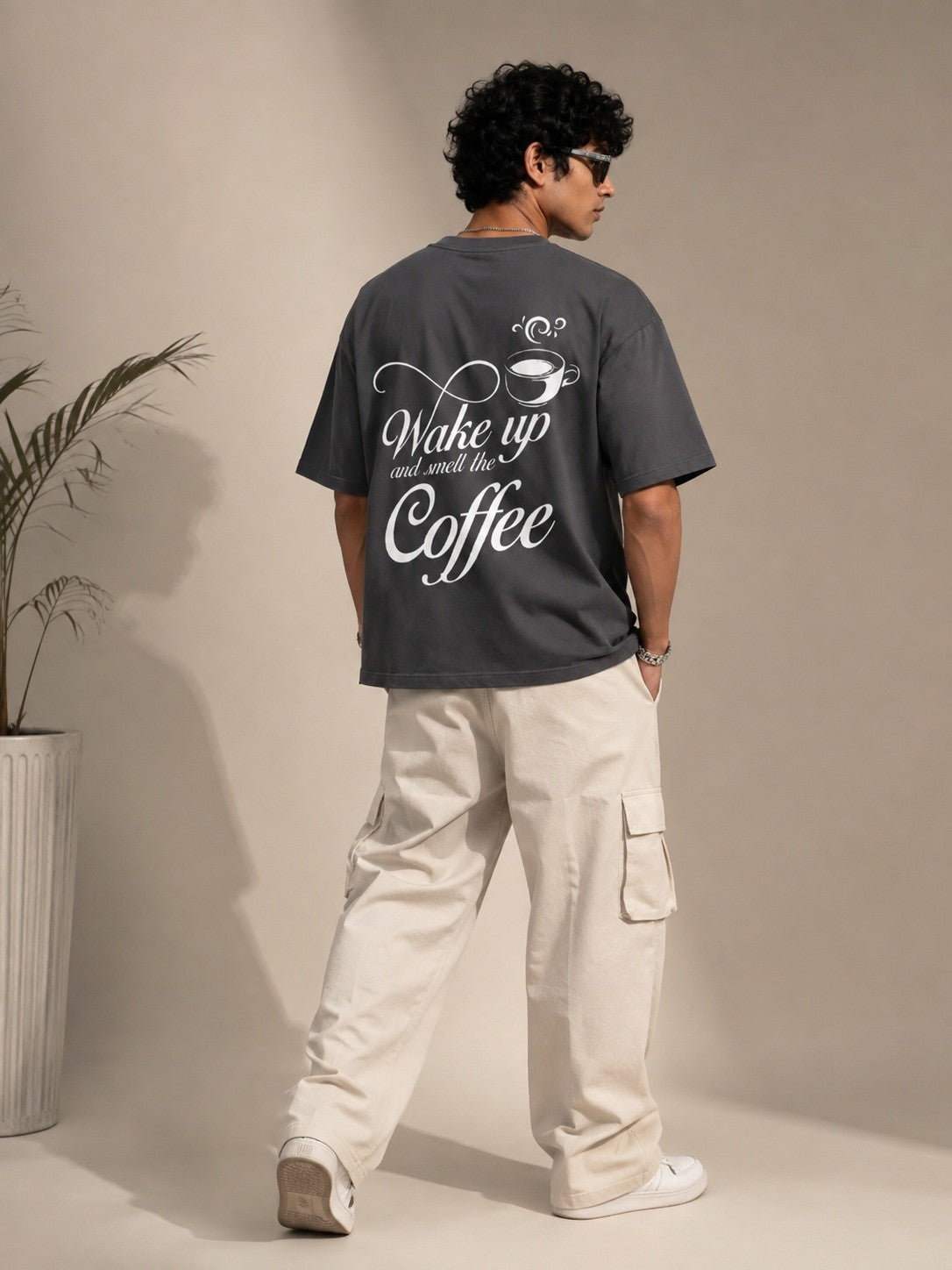 Wake Up Printed Round Neck Oversized Pre-customized Tshirt for Men