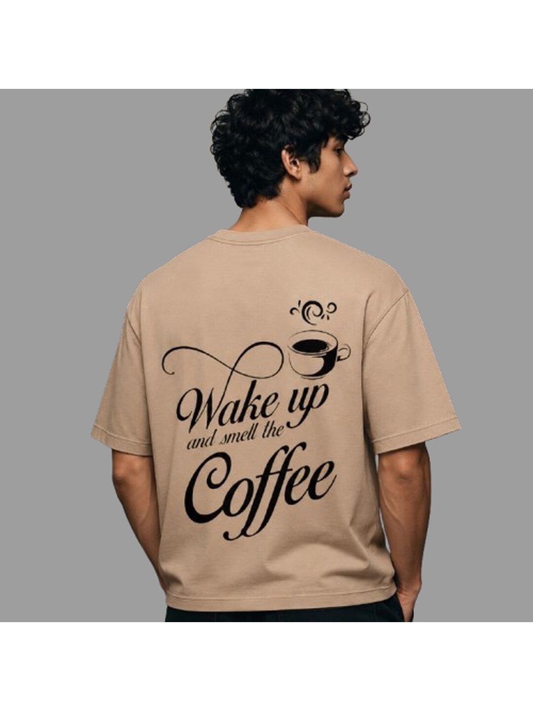 Wake Up Printed Round Neck Oversized Pre-customized Tshirt for Men