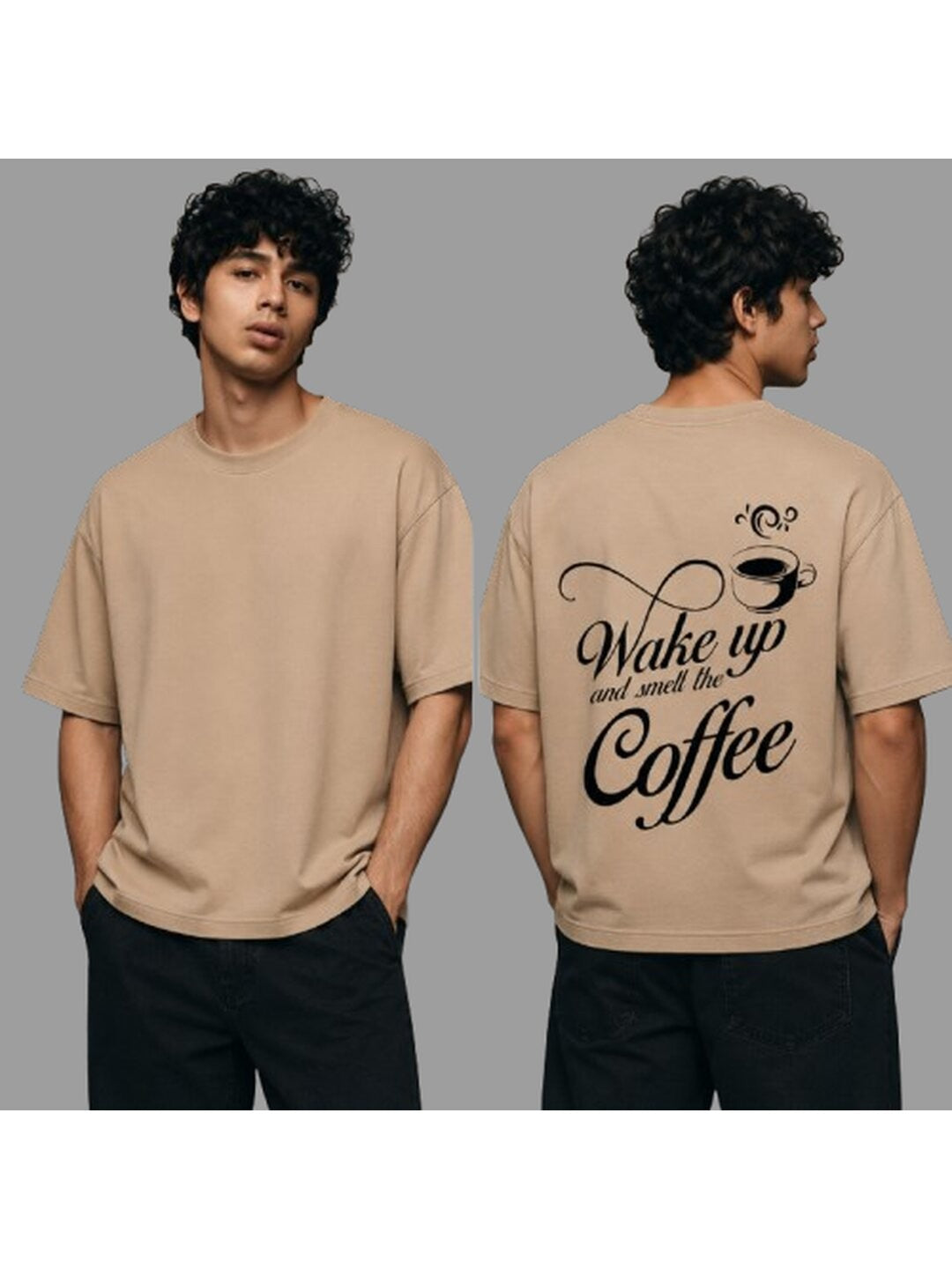 Wake Up Printed Round Neck Oversized Pre-customized Tshirt for Men