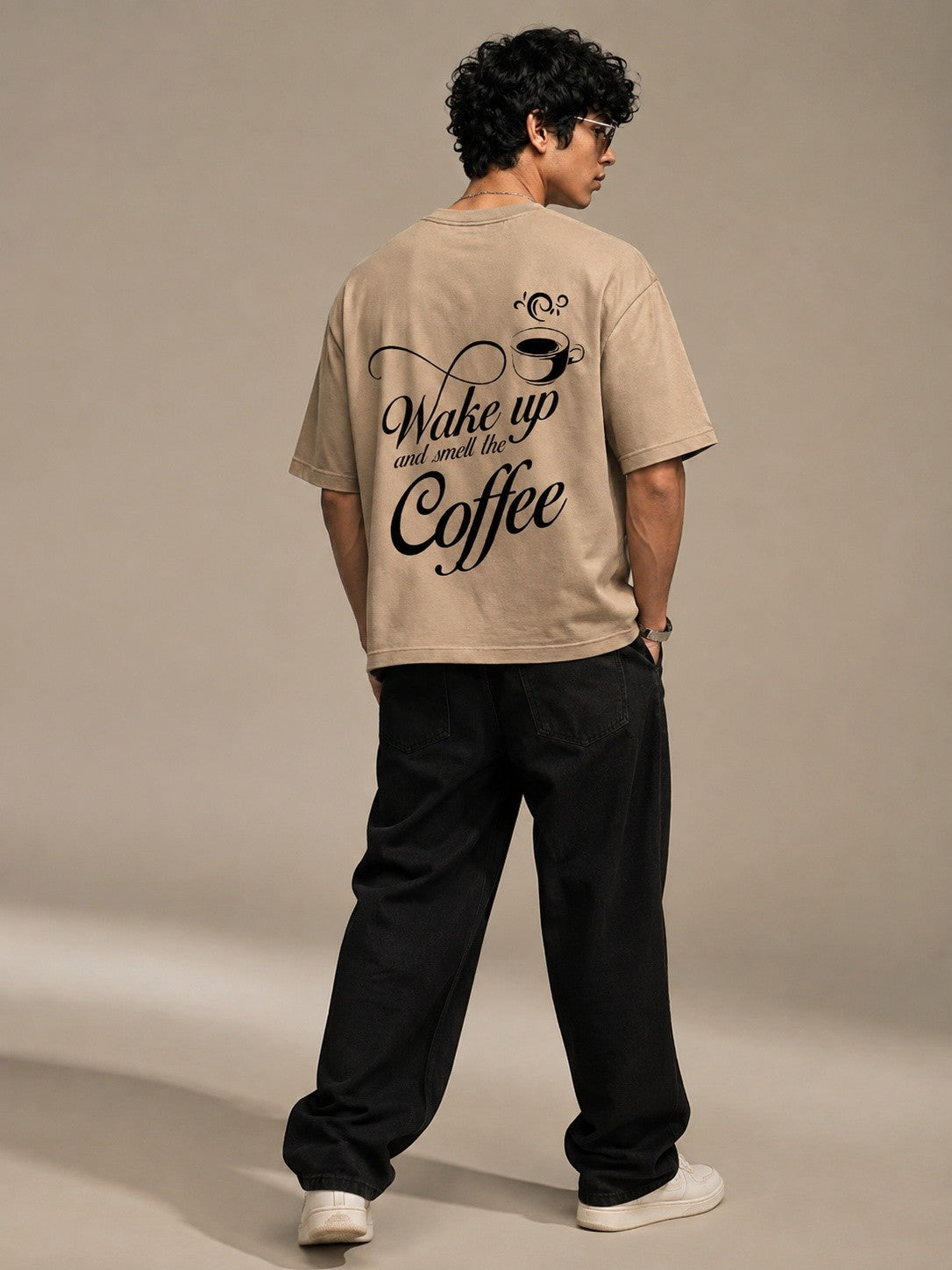 Wake Up Printed Round Neck Oversized Pre-customized Tshirt for Men