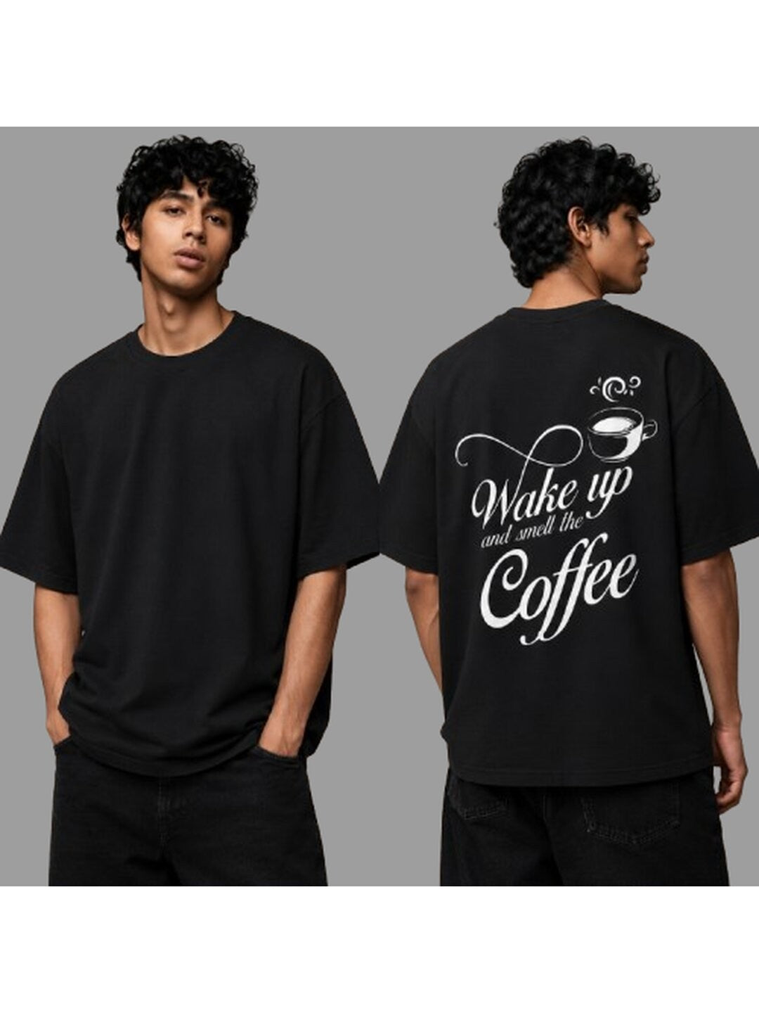 Wake Up Printed Round Neck Oversized Pre-customized Tshirt for Men