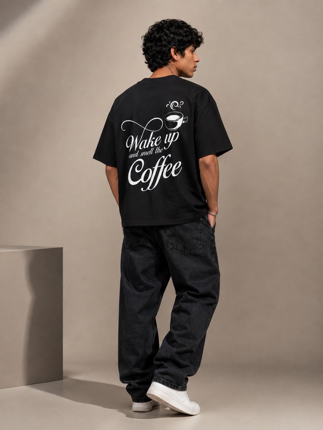 Wake Up Printed Round Neck Oversized Pre-customized Tshirt for Men