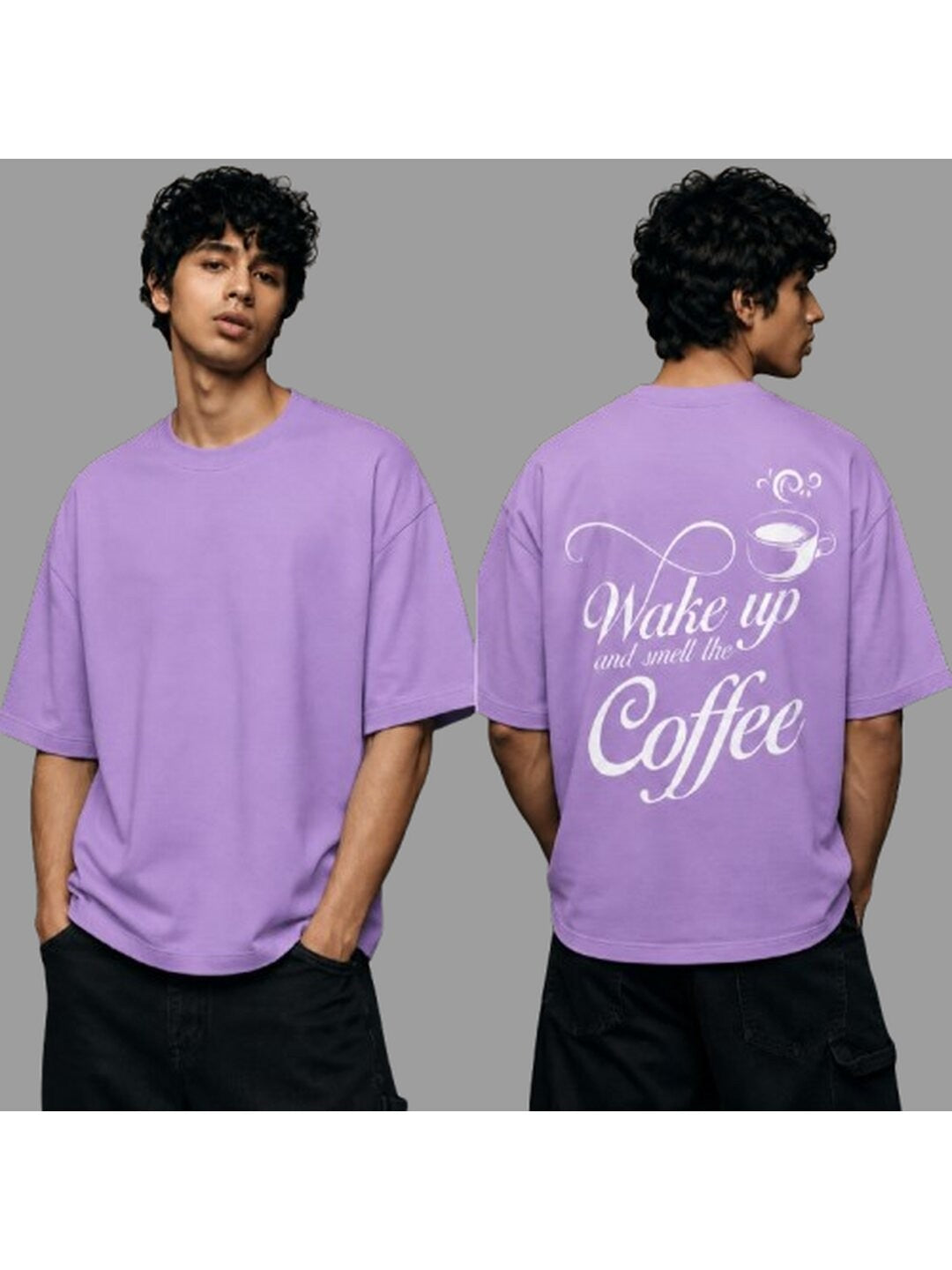 Wake Up Printed Round Neck Oversized Pre-customized Tshirt for Men