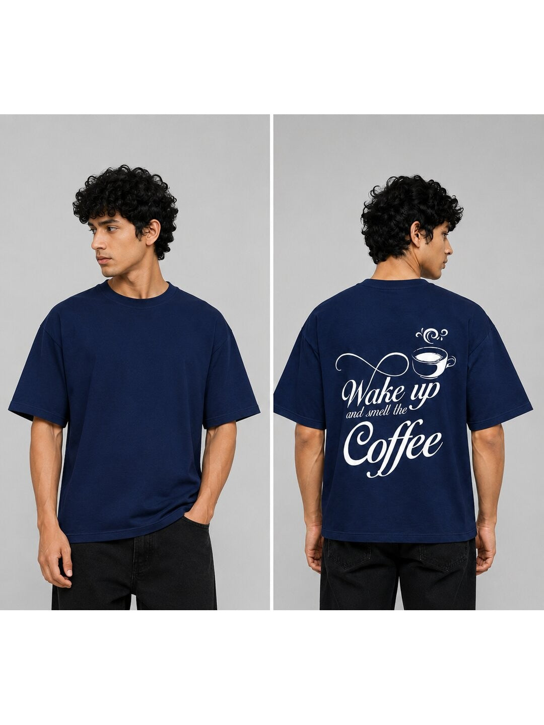 Wake Up Printed Round Neck Oversized Pre-customized Tshirt for Men