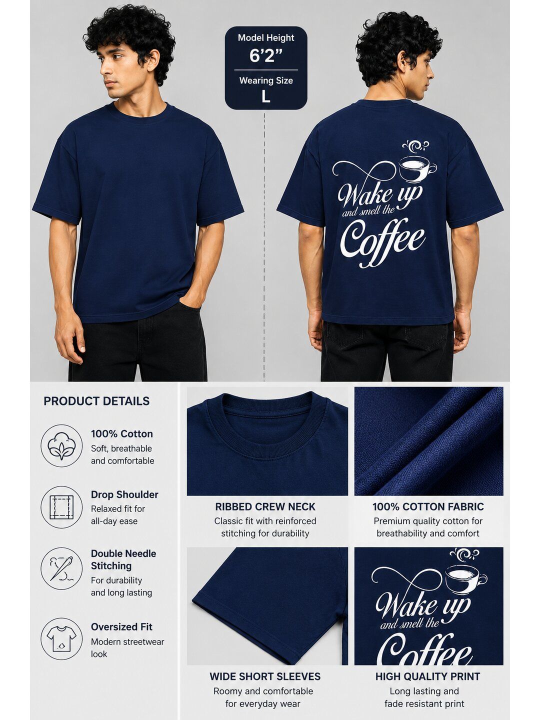 Wake Up Printed Round Neck Oversized Pre-customized Tshirt for Men