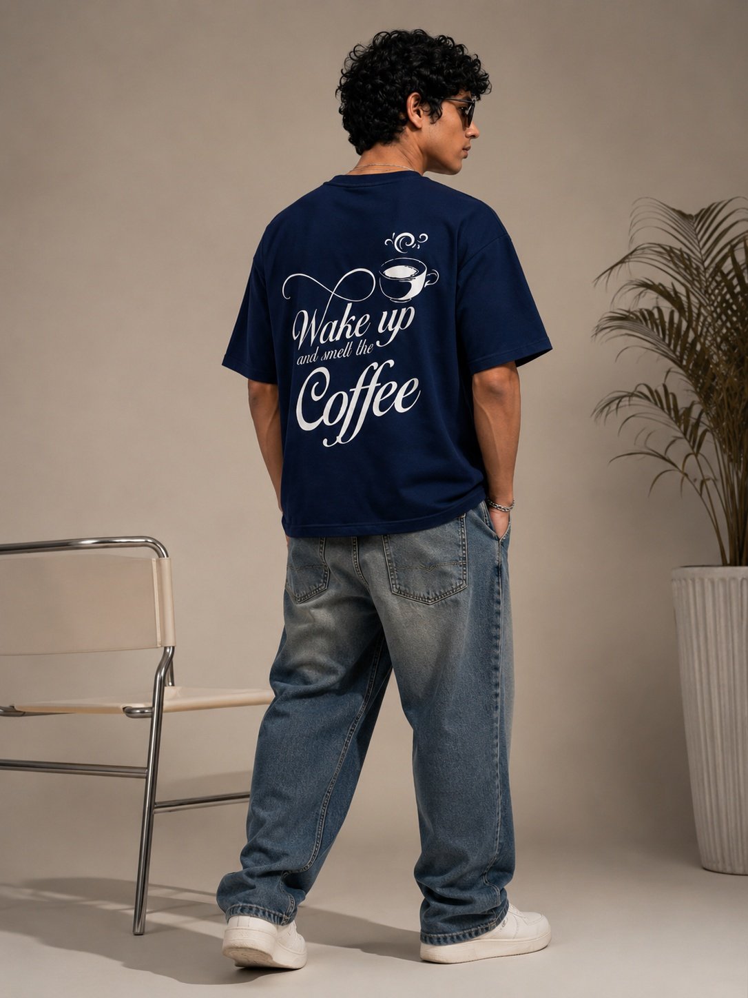 Wake Up Printed Round Neck Oversized Pre-customized Tshirt for Men